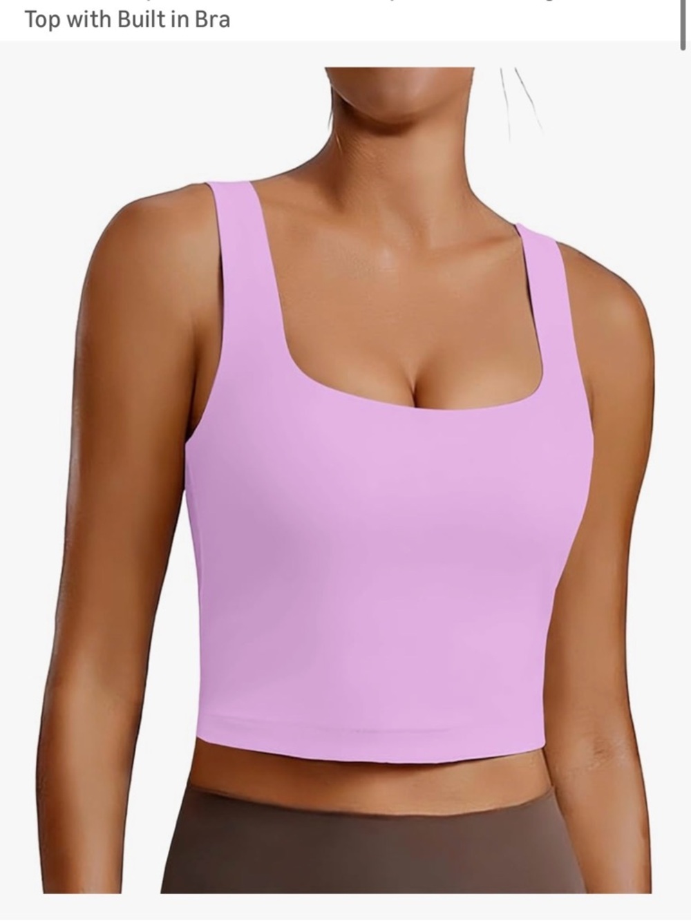 Built-In Bra Square Neck Crop Tank Top - Lavender
